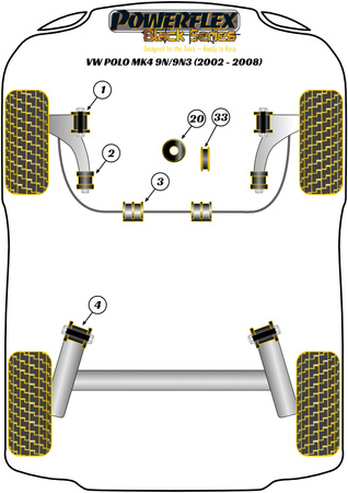 Přední lichoběžníkové rameno 30mm Polyuretanové pouzdro Powerflex Black Series Volkswagen Polo Polo MK4 9N/9N3 (2002 - 2008) PFF85-201BLK