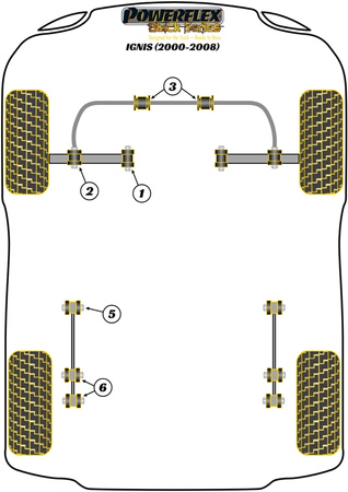 Zadní vlečené rameno k pouzdru podvozku Polyuretanové pouzdro Powerflex Black Series Suzuki Ignis (2000-2008) PFR73-205BLK