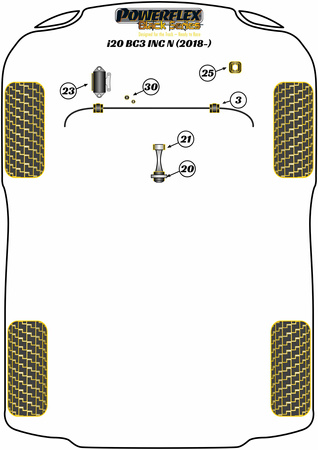 Přední pouzdro stabilizátoru 23,2 mm Polyuretanové pouzdro Powerflex Black Series Hyundai i20 Models i20 BC3 inc N (2018 on) PFF26-103-23.2BLK