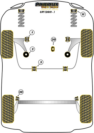 Přední rameno Zadní pouzdro Polyuretanové pouzdro Powerflex Black Series Volkswagen Up! inc. GTI (2011 on) PFF85-1202BLK