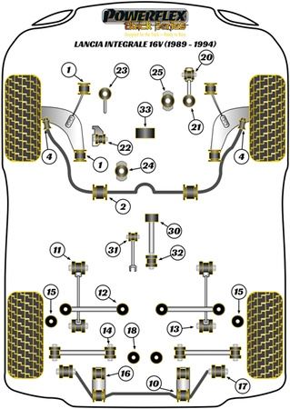 Pouzdro zadní tyče Polyuretanové pouzdro Powerflex Black Series Lancia Delta HF Integrale inc Evo (1986 - 1995) PFR30-313BLK