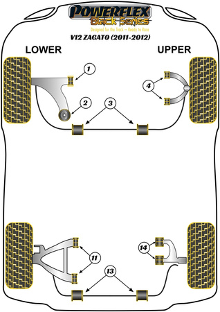 Přední spodní lichoběžníkové rameno Zadní pouzdro Polyuretanové pouzdro Powerflex Black Series Aston Martin V12 ZAGATO (2011-2012) PFF2-102BLK