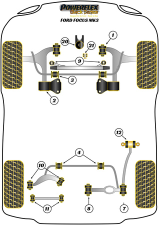 Přední lichoběžníkové rameno Zadní pouzdro Anti-Lift & Caster Offset Polyuretanové pouzdro Powerflex Black Series Ford Focus Models  Focus Mk3 inc ST and RS (2011-2018) Focus Mk3 (2011-2018) PFF19-1802GBLK