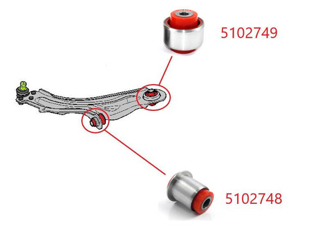 Sada pouzder předního příčného ramene - MPBS: 5102748-49 Mercedes-Benz Citan, W415, Renault Clio IV RS, Kangoo I, Scenic II, ZOE,